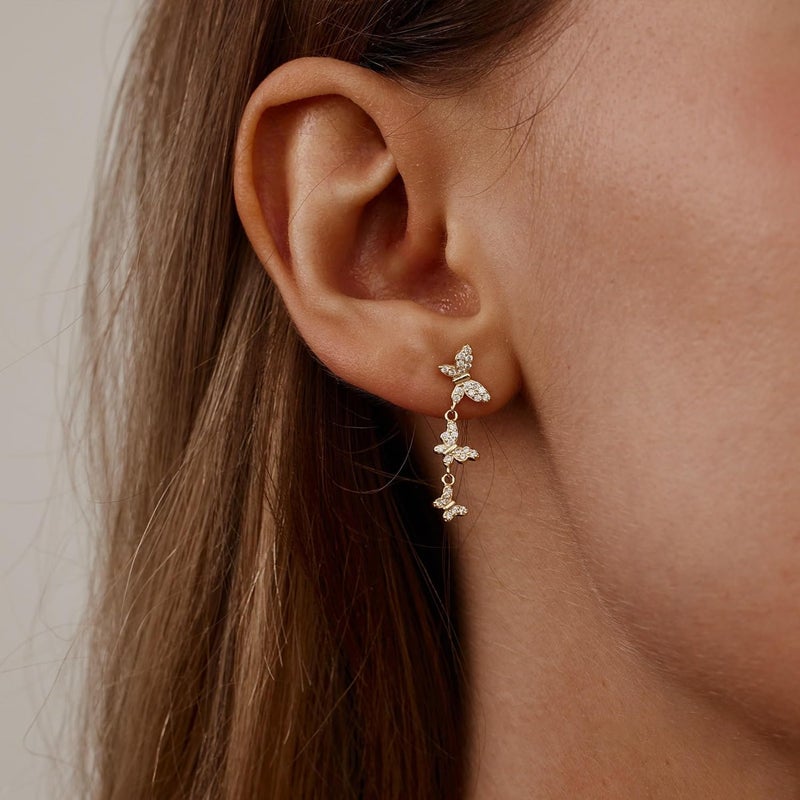 SELFROSE Store Gold Dangle Earrings for Women,Prom Jewelry Dainty Earring 14K Gold Plated Drop Earrings for Women Trendy Hypoallergenic CZ Dangling Earring - Image 3